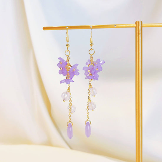 Purple Lily Earrings - 18K gold finish, S925 Silver Post (Handmade in USA)