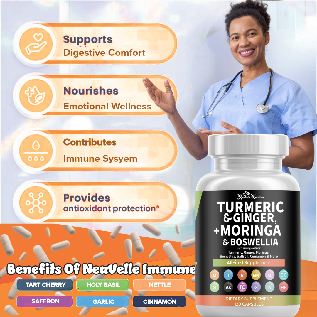 All-in-1 Anti-Inflammatory & Immune Support with Moringa, Turmeric, Boswellia, Ginger, Ashwagandha, Quercetin, Cinnamon, Tart Cherry, Garlic, Nettle, Holy Basil & Black Pepper – 120 Vegan Capsules