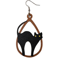 WOOD BLACK CAT EARRING