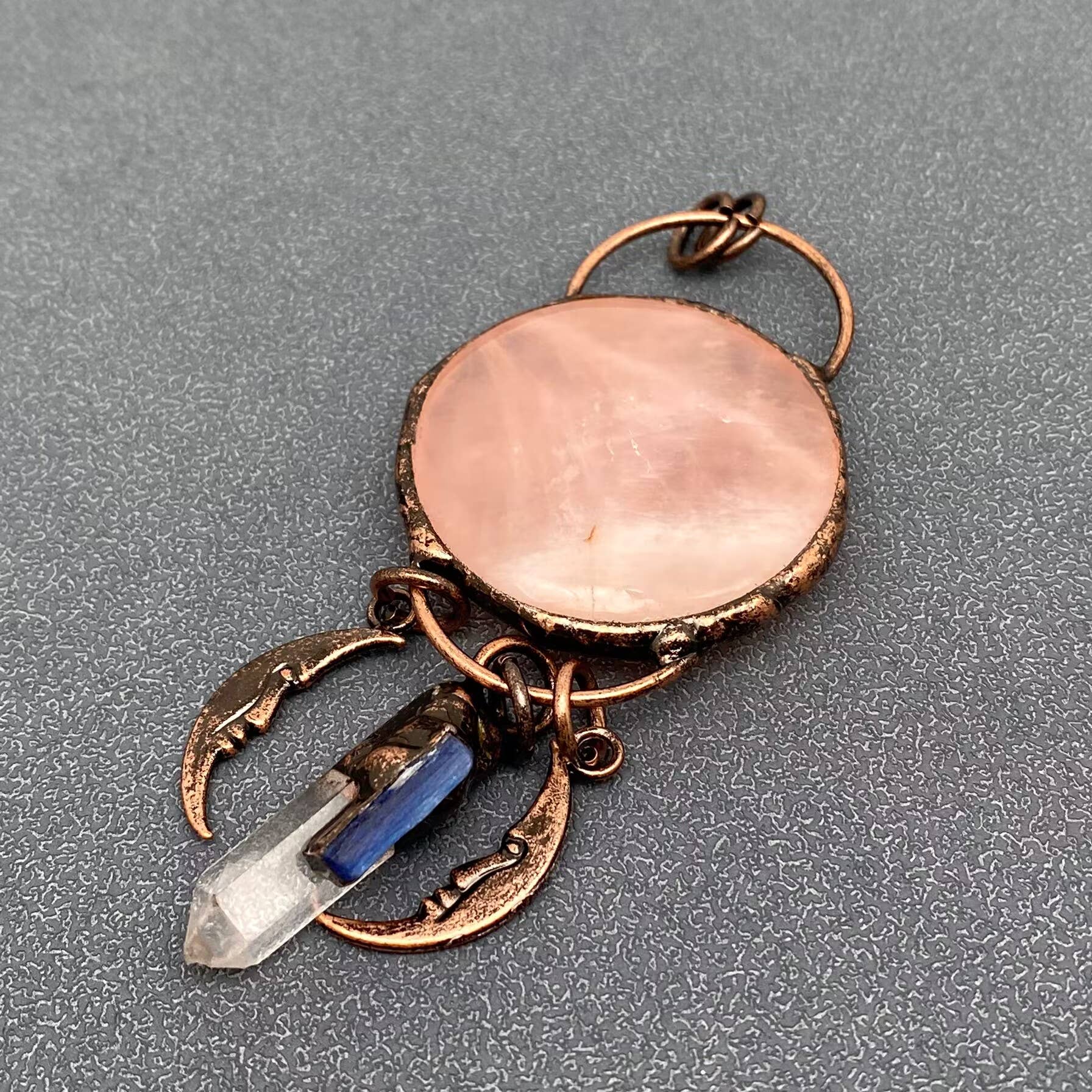 Very Large Quartz Crystal Sun God Moon Pendant (4 inches)