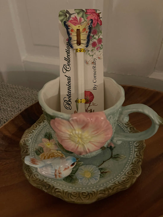 3-piece Tea Set from the Corner Ruby Botanical Collection - Spring Birds