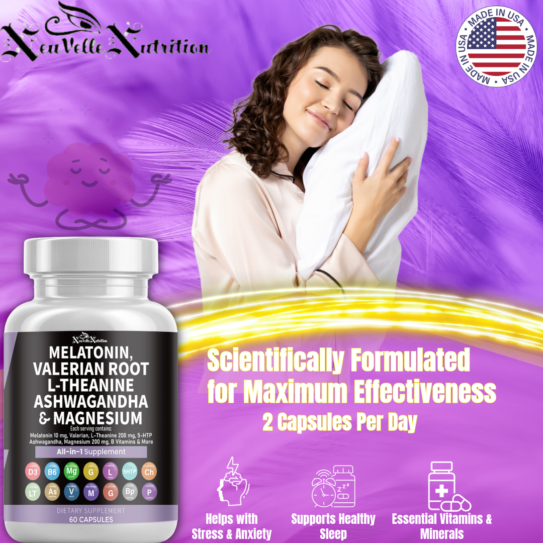 Melatonin, Valerian Root L-Theanine Ashwagandha Supplement