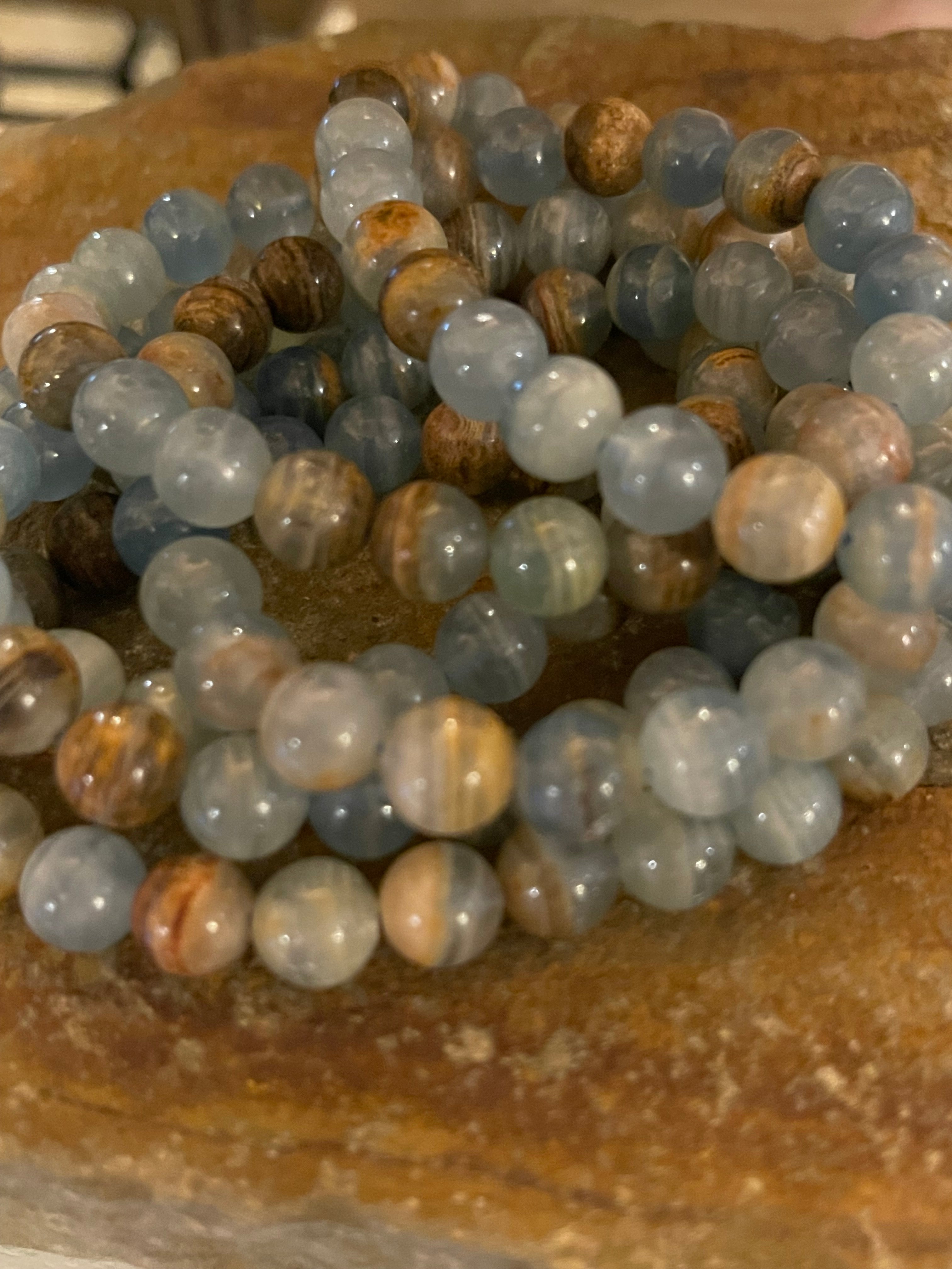 Aquatine Lemurian Calcite Bracelet (8 mm beads)
