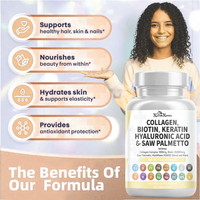 Collagen, Biotin, Keratin, Hyaluronic Acid, Saw Palmetto, Vitamin C, PABA, Pumpkin Seed, Quercetin, ACV, Folate, MSM, Vitamin E & Black Pepper – 90 Capsules