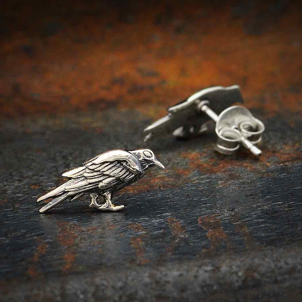 Sterling Silver Raven Earrings