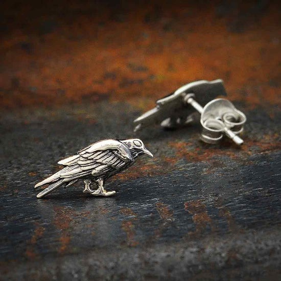 Sterling Silver Raven Earrings