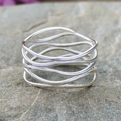 Sterling Silver Multiple Bands Layered Ring (Size 10)