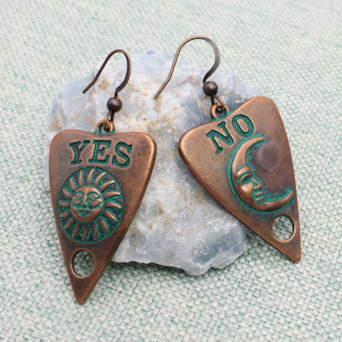 Mystic Green Patina Ouija Board Earrings