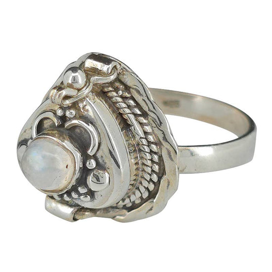 Moonstone Love - Hidden Chamber Heart Locket Ring (Size 9.5)