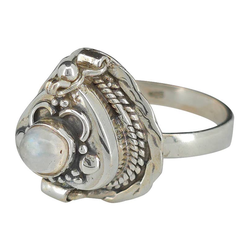 Moonstone Love - Hidden Chamber Heart Locket Ring (Size 9.5)