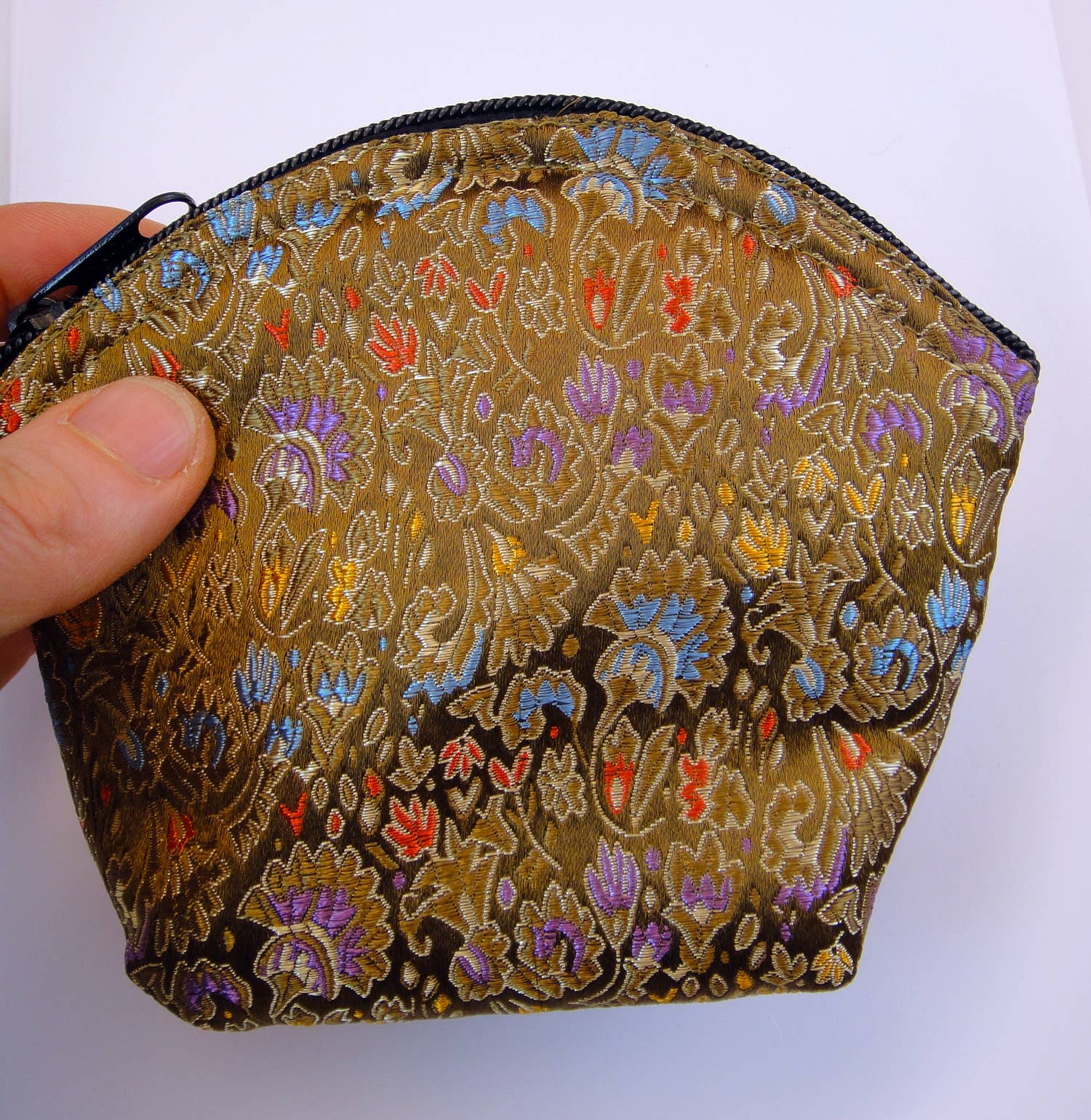 Brocade Satin Zipper Pouch with Cotton Lining - Large