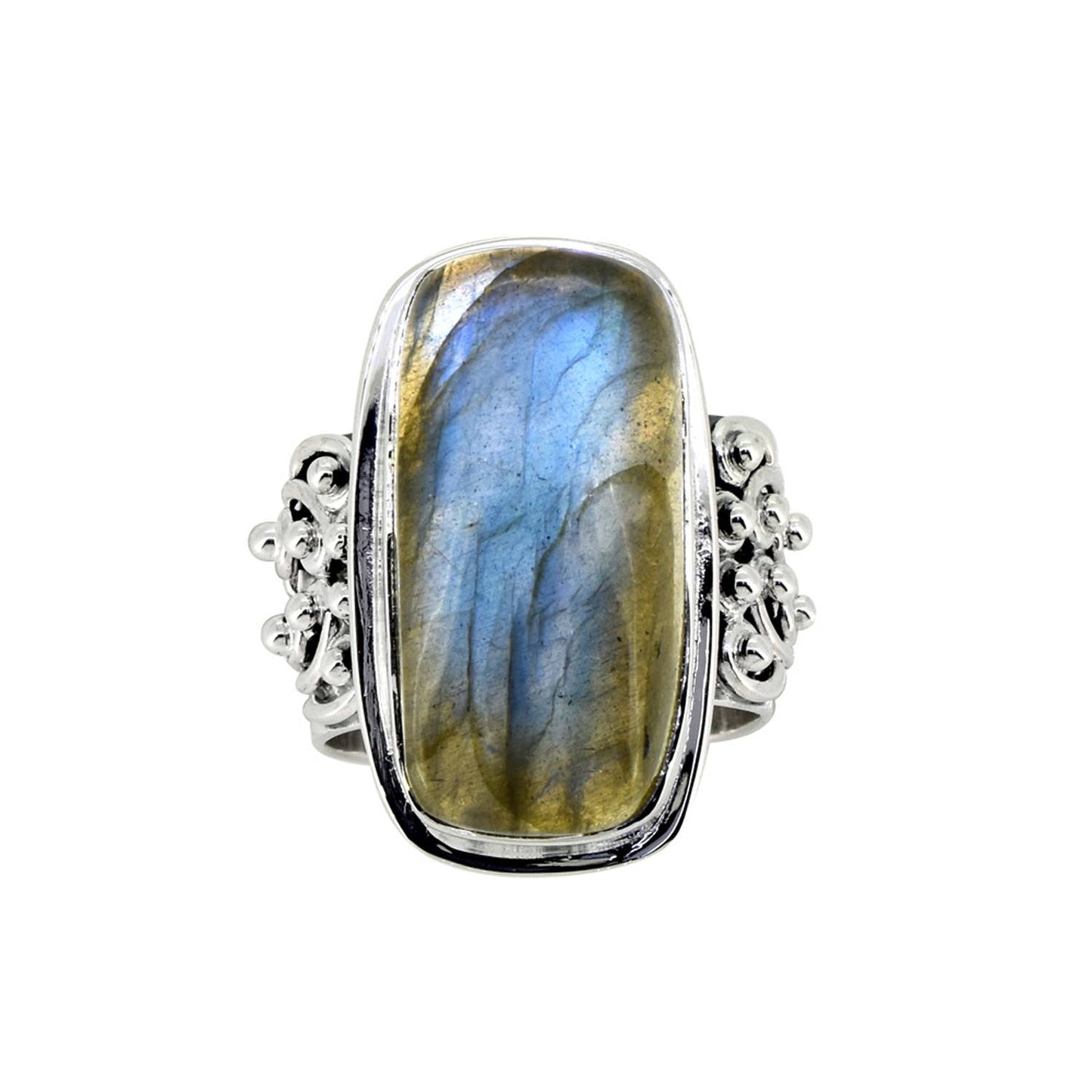 Big, Bold, Labradorite Ring with Sacred Number Eight (Size 8)