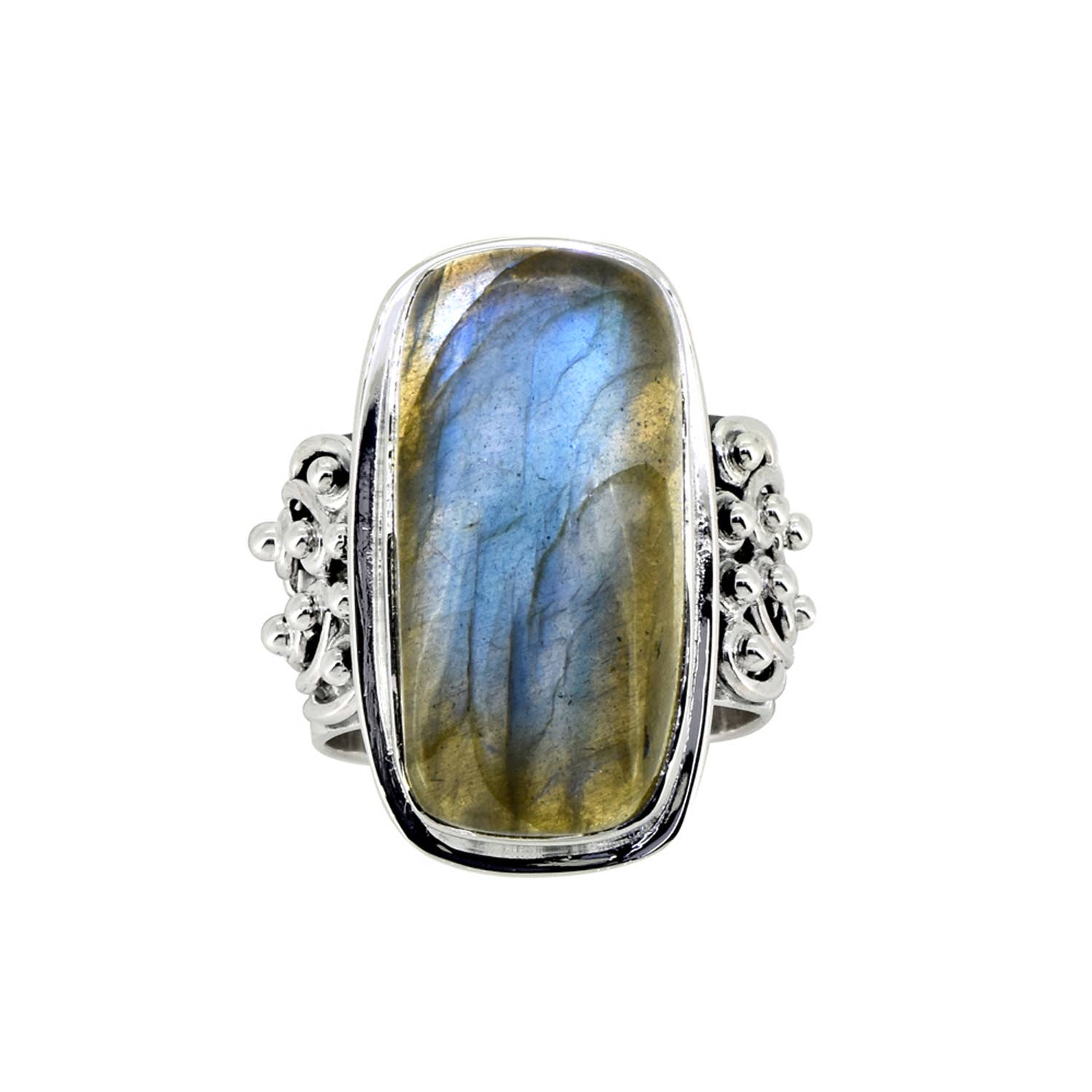 Big, Bold, Labradorite Ring with Sacred Number Eight (Size 10)