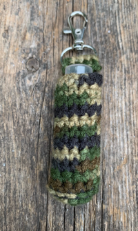 Lip Balm Holder on a Keychain - Hand-crocheted, Camouflage design