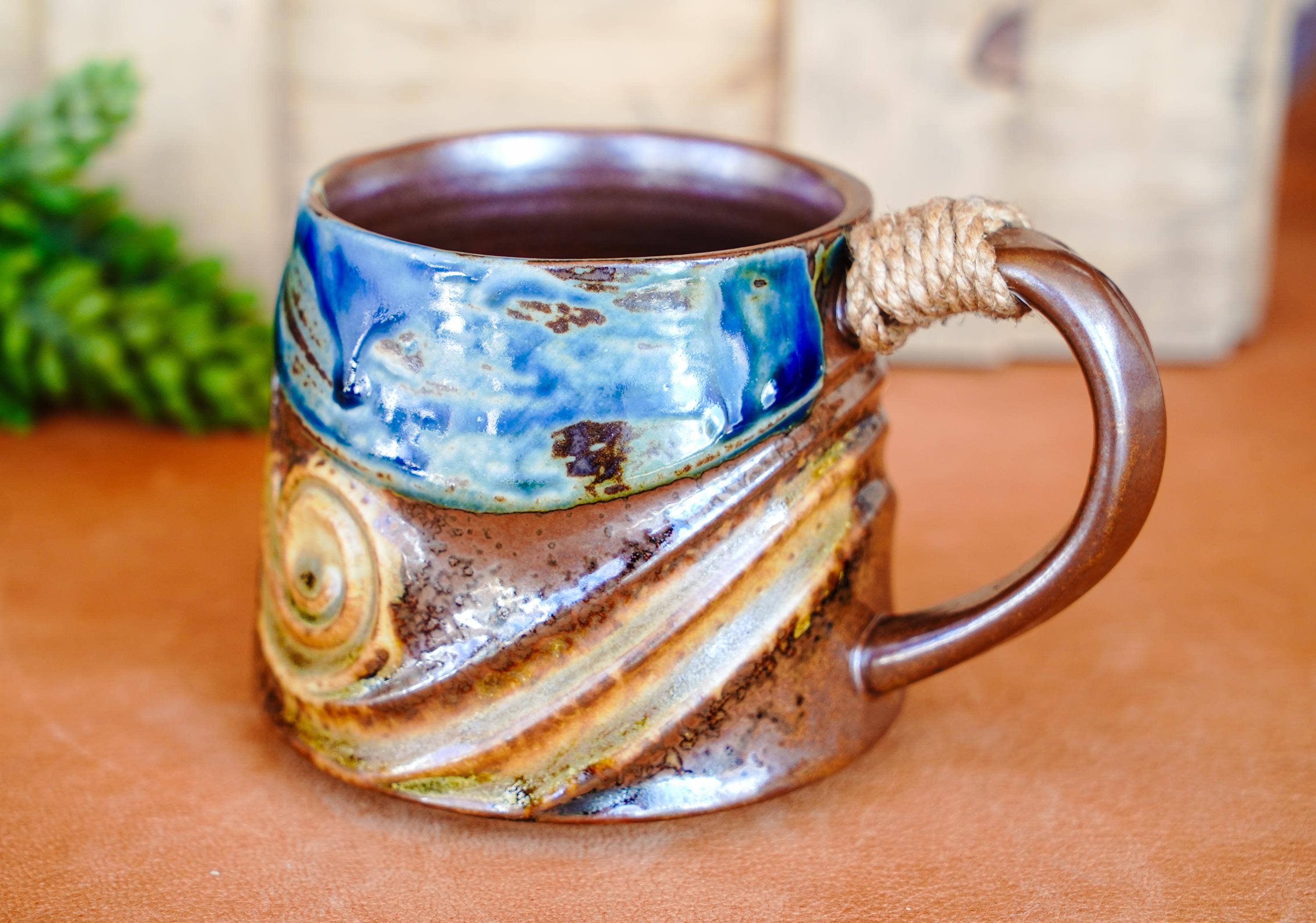 Rustic Earth Sky Mug with Rope Wrapped Handle