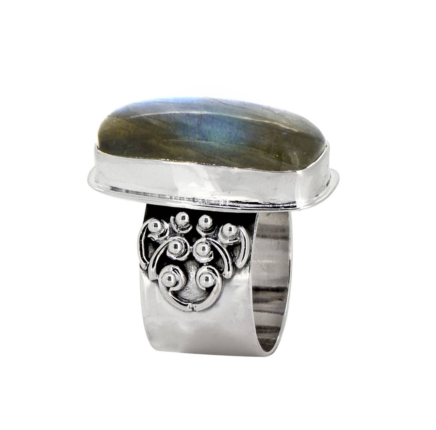 Big, Bold, Labradorite Ring with Sacred Number Eight (Size 10)