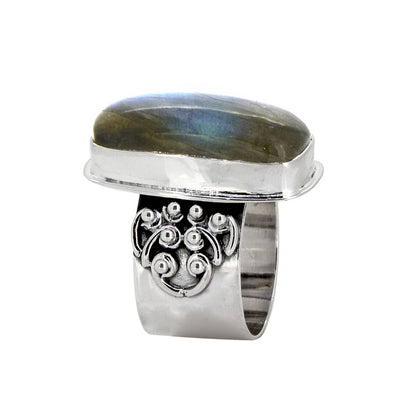 Big, Bold, Labradorite Ring with Sacred Number Eight (Size 8)