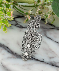 Peacock Filigree Sterling Silver Big Ring (Size 9)