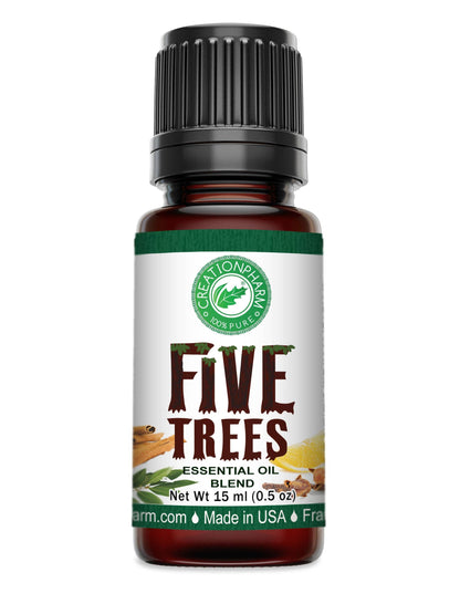 Five Trees 100% Essential Oil Blend - Cinnamon, Clove, Eucalyptus, Frankincense, Lemon, Rosemary