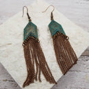 Bronze & Teal Tassel Earrings with Medieval Palace Design