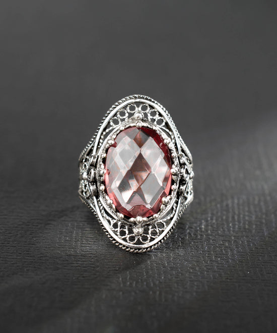 Alexandrite Gemstone Sterling Filigree Ring (Size 10)