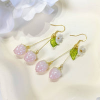Pink Strawberry Earrings - 18K Gold Finish, S925 Silver Post (Handmade)