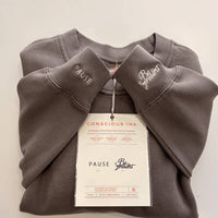 "Pause. Be Present" Sweatshirt with Matching Tattoo 3 Pack - Size Large, Dusk grey color