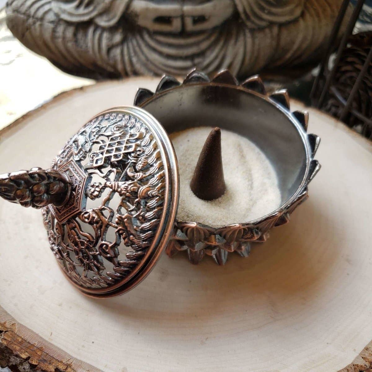 Cone Incense Holder - Lotus, Brass Metal Incense Burner