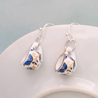 Genuine Ceramic Teacup Earrings (Blue & Gold)