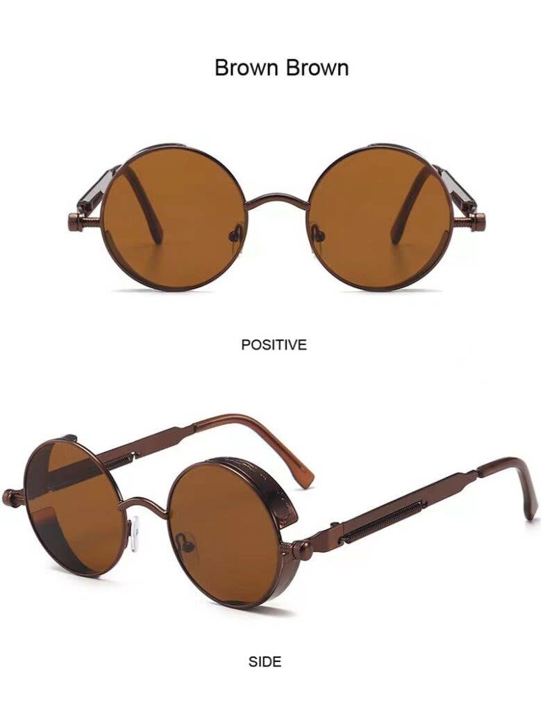 Steampunk Sunglasses with Brown Metal Frame and Brown Lens