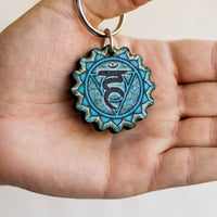 Throat Chakra Wooden Keychain - Handcrafted