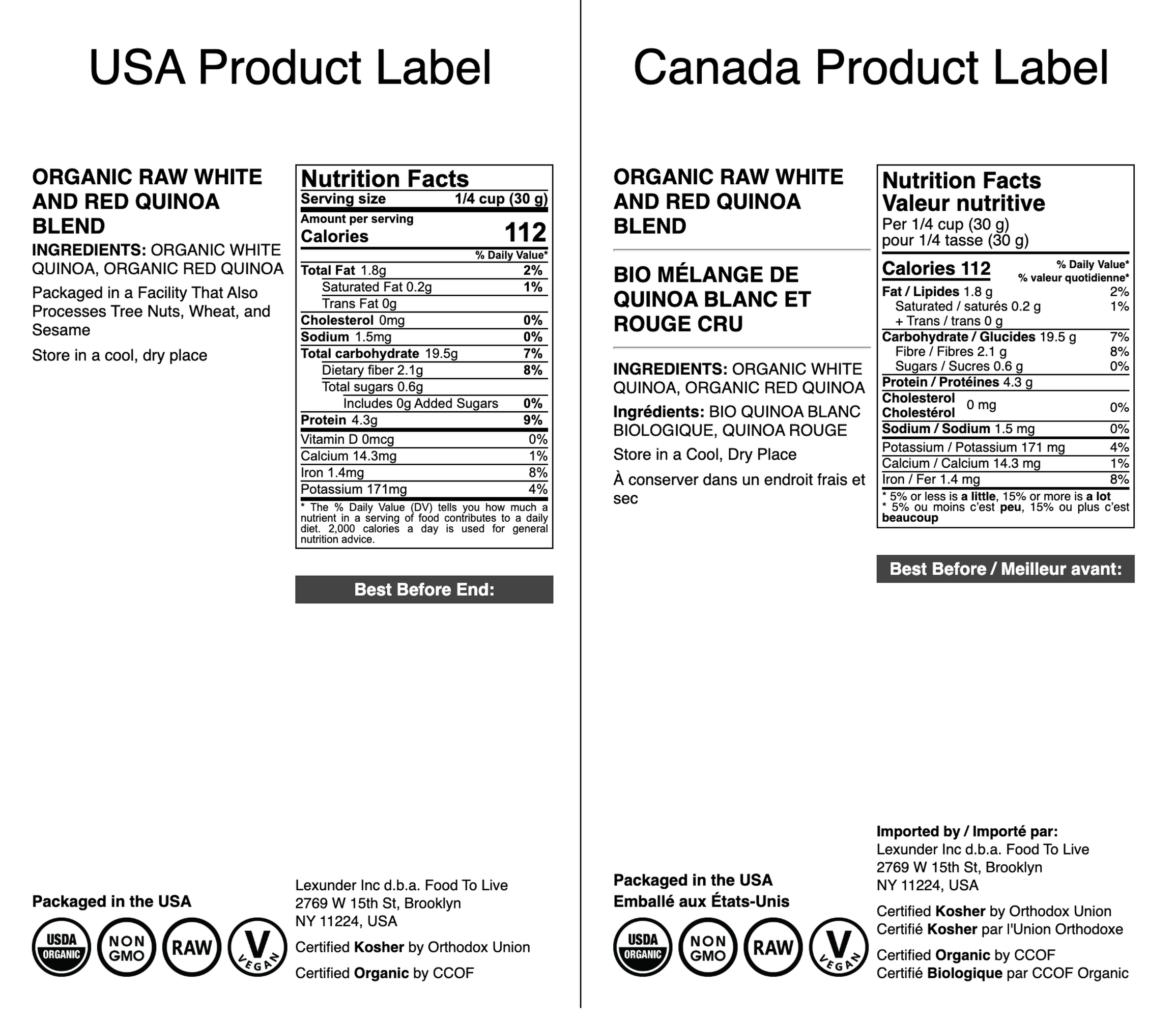 Organic Raw White and Red Quinoa Blend