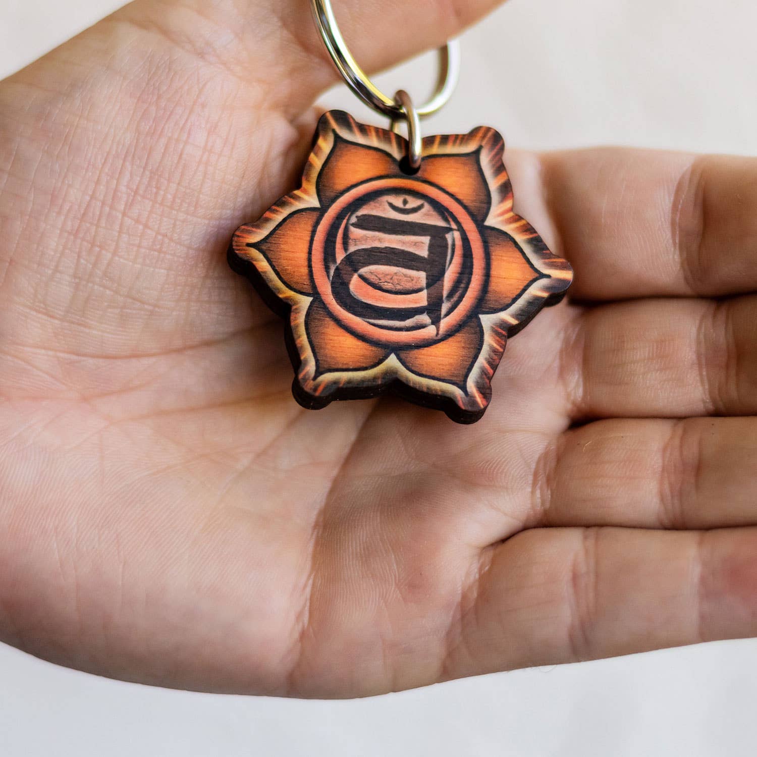 Sacral Chakra Wooden Keychain - Handcrafted