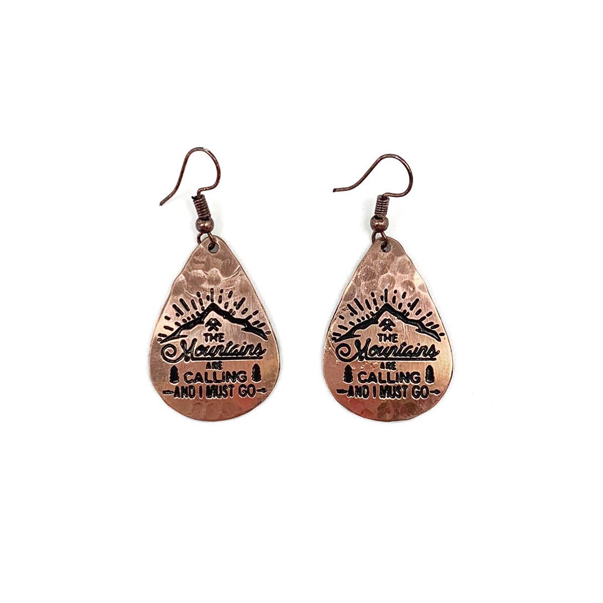 Copper Engraved Earrings - "The Mountains Are Calling"