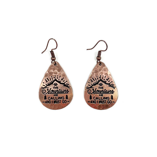 Copper Engraved Earrings - "The Mountains Are Calling"