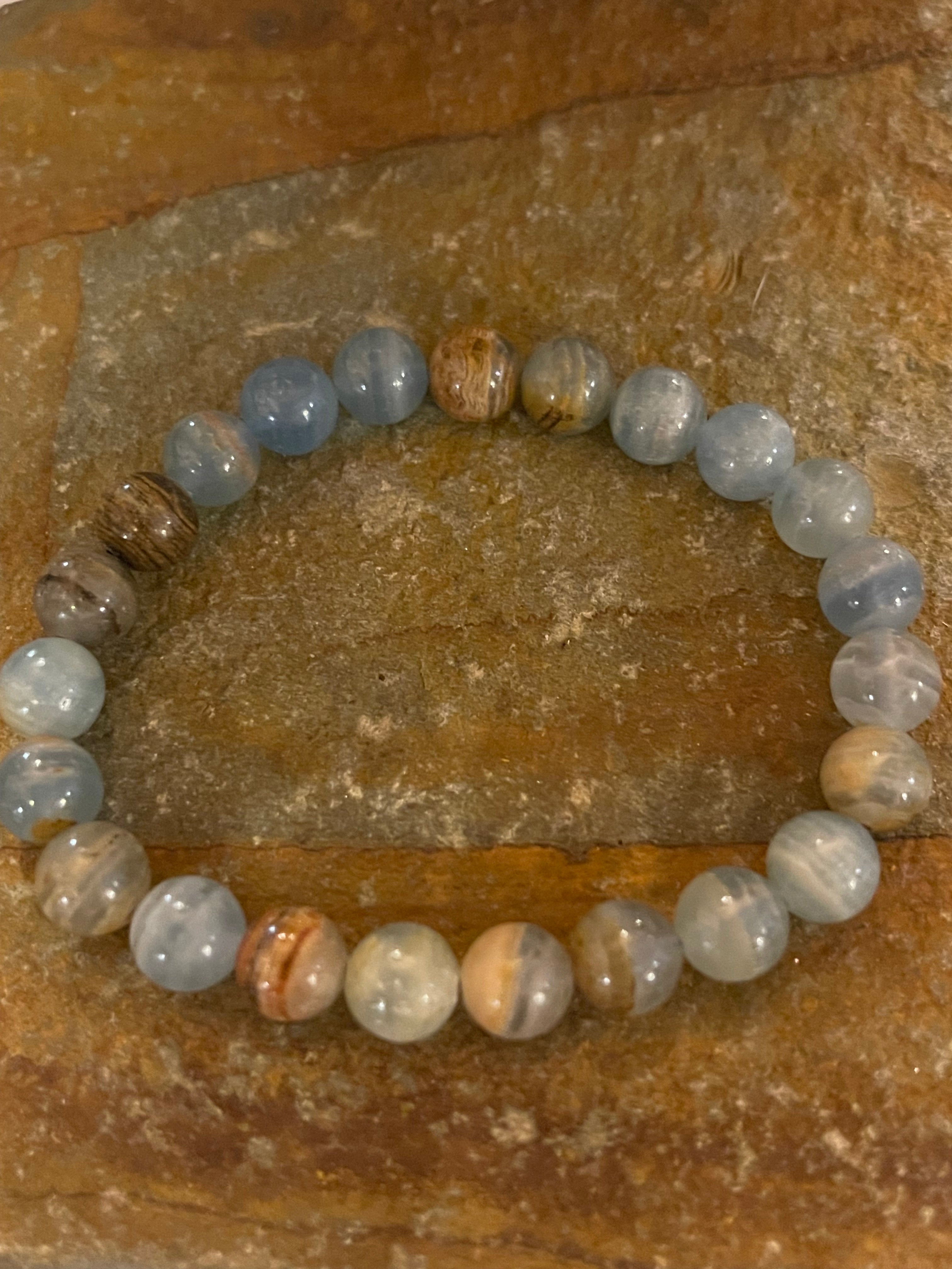 Aquatine Lemurian Calcite Bracelet (8 mm beads)