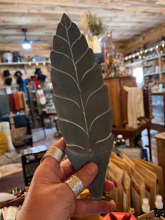 Hand-carved Soapstone Leaf Incense Burner