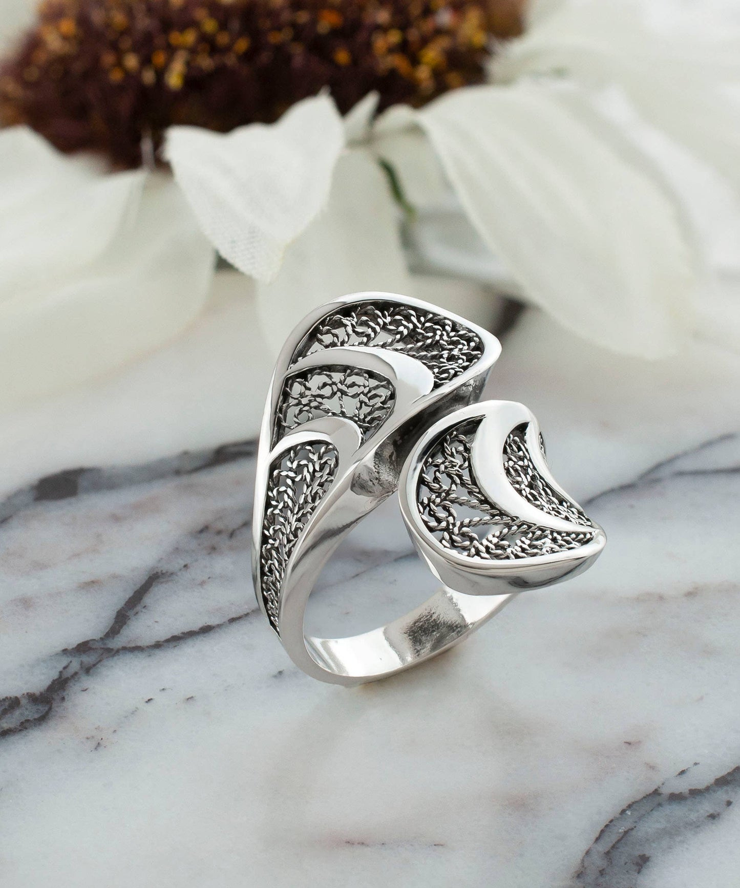 Spiral Crescent Moon Goddess Ring (Size 8)