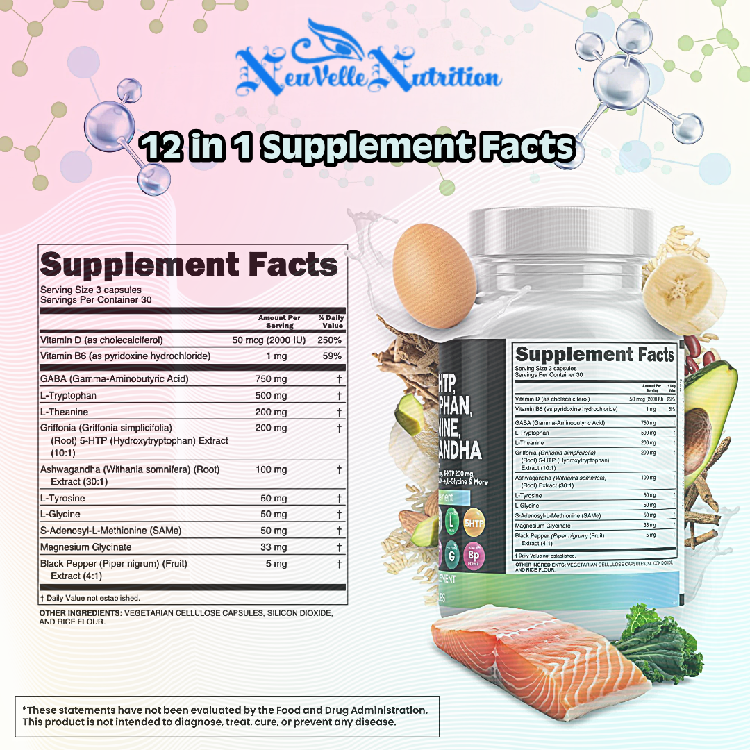 GABA, 5-HTP, L-Tryptophan L-Theanine, Ashwagandha Supplement