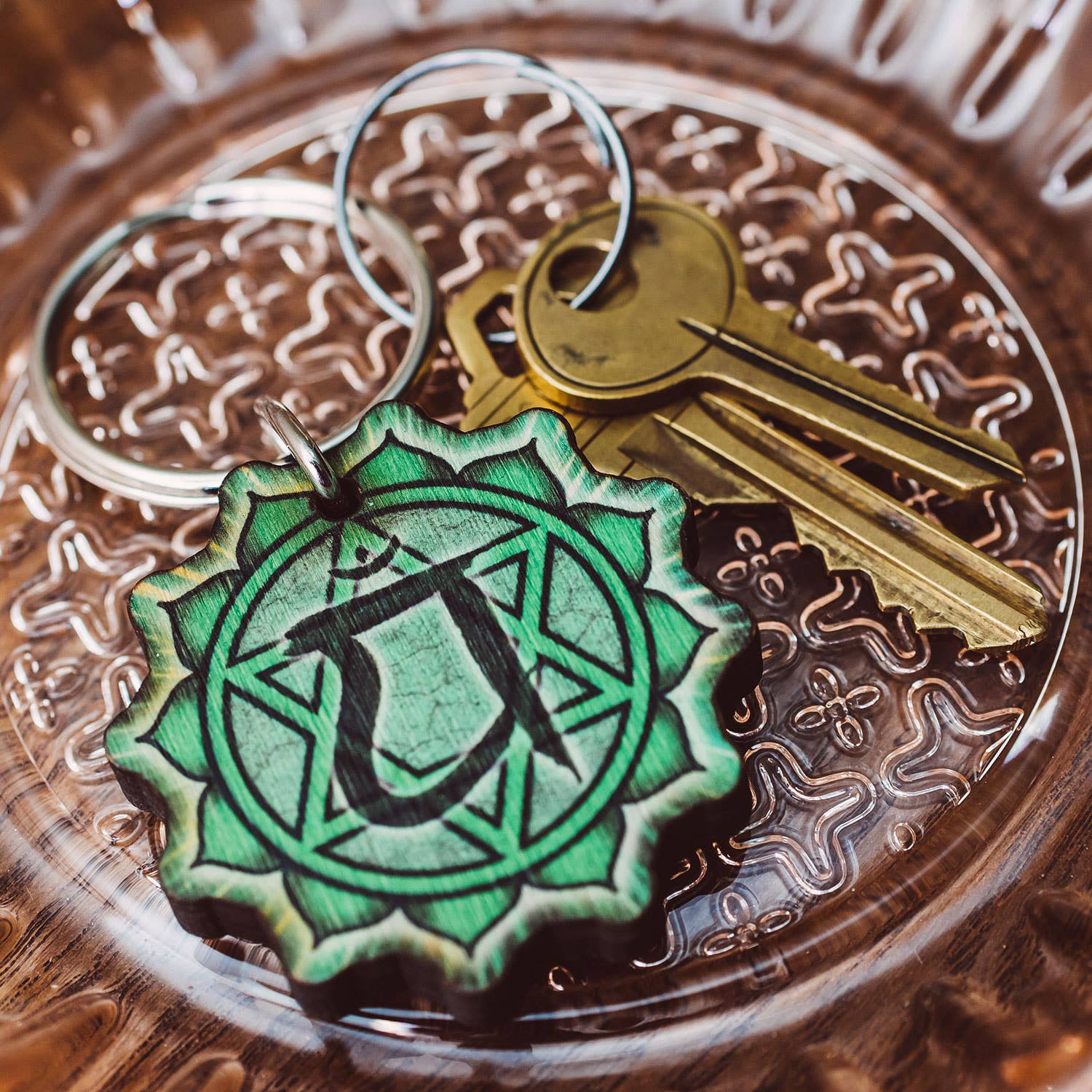 Heart Chakra Wooden Keychain