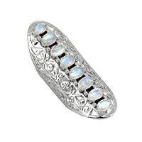 Extra Long Moonstone Ring Stacked in 8 Gemstones, set in Filigree Silver