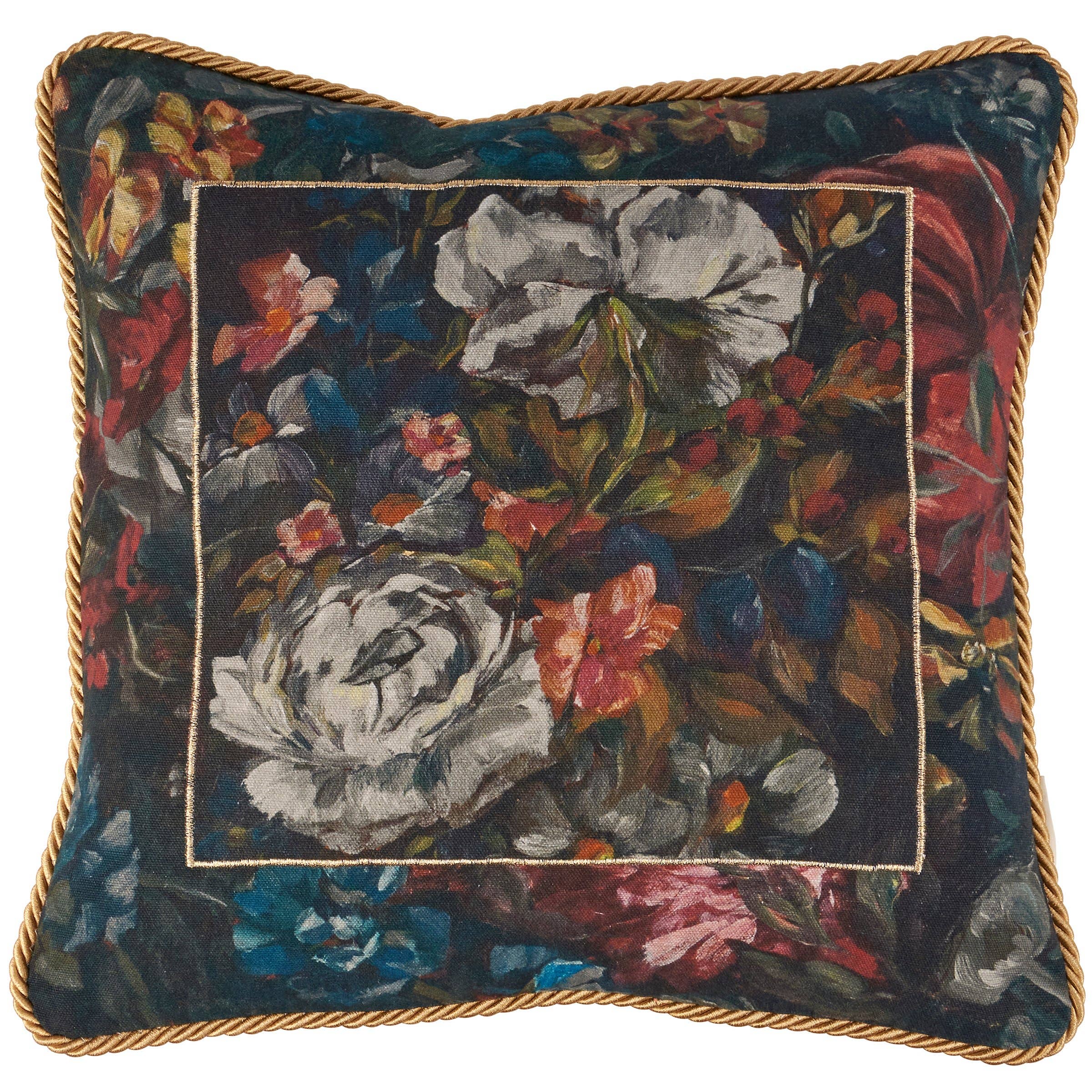 Green Velvet Rose Floral Throw Pillow