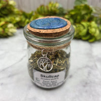 Dried Skullcap in Apothecary Herb Jar w/Tree of Life Charm