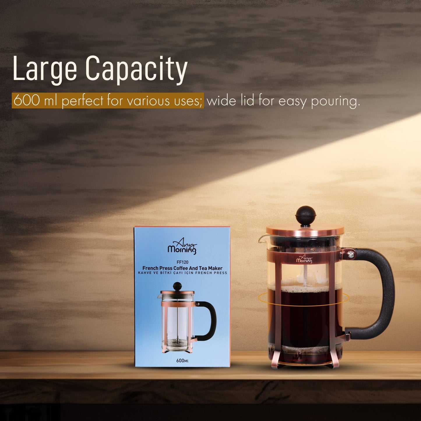 Copper trimmed Tea Maker (20 oz) Stainless Steel