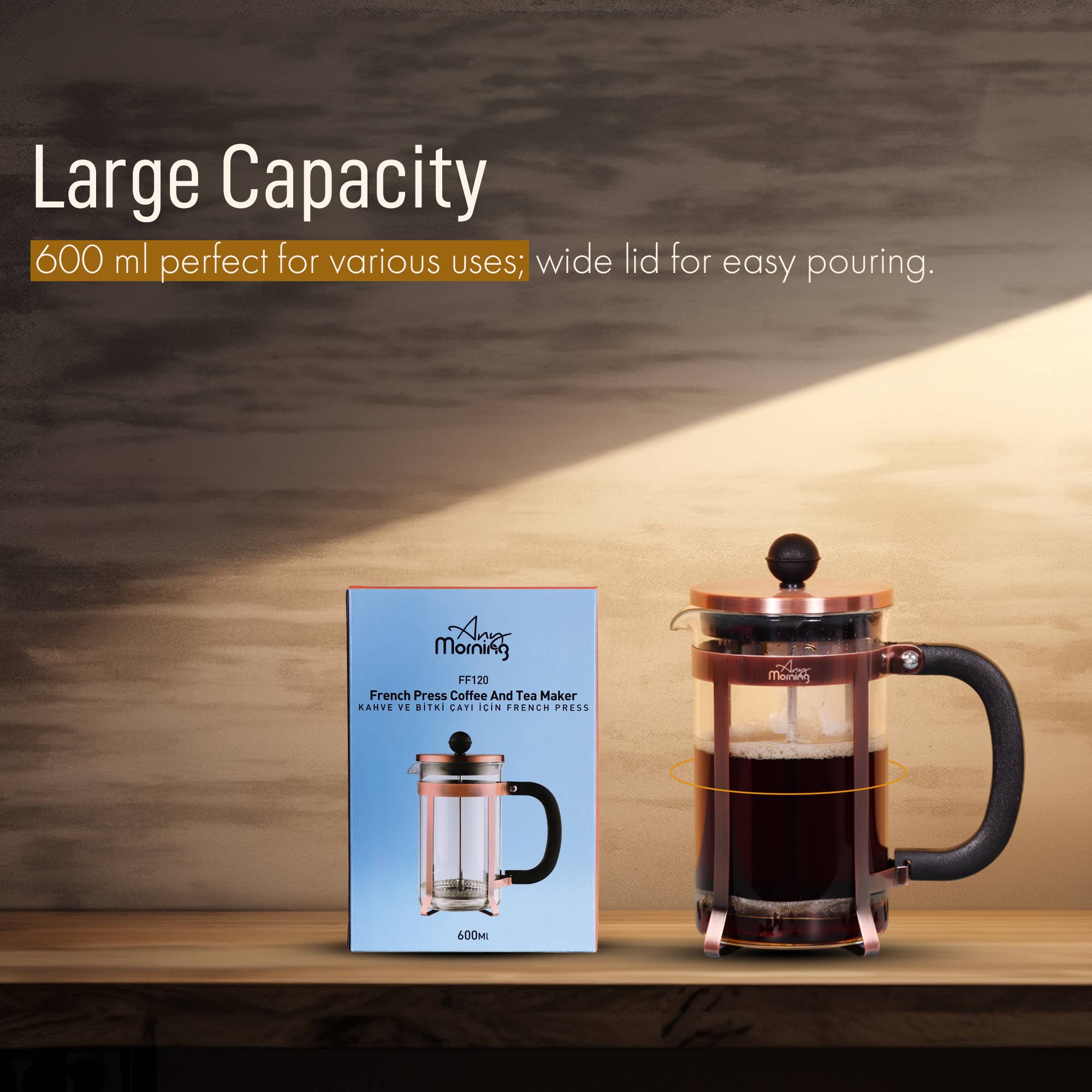 Copper trimmed Tea Maker (20 oz) Stainless Steel
