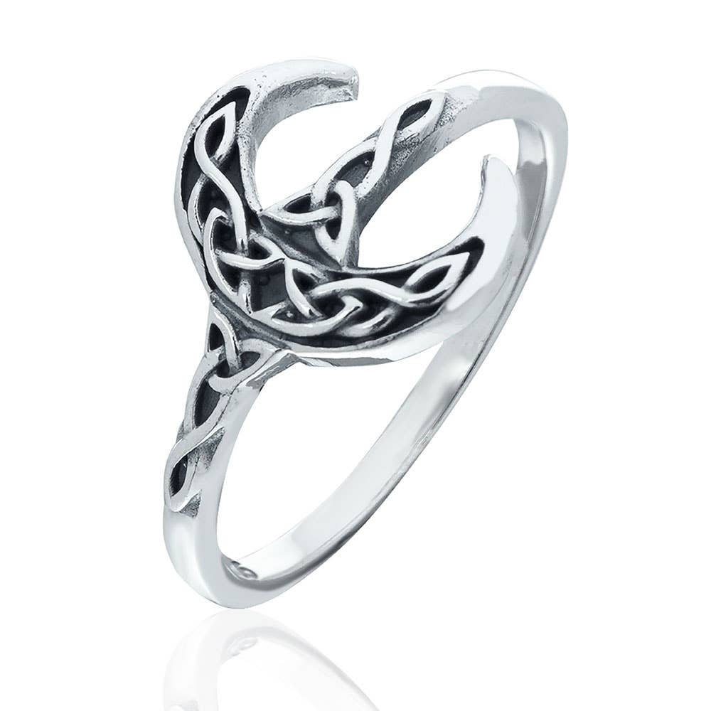 Celtic Knot Moon Ring (Size 10) Sterling Silver