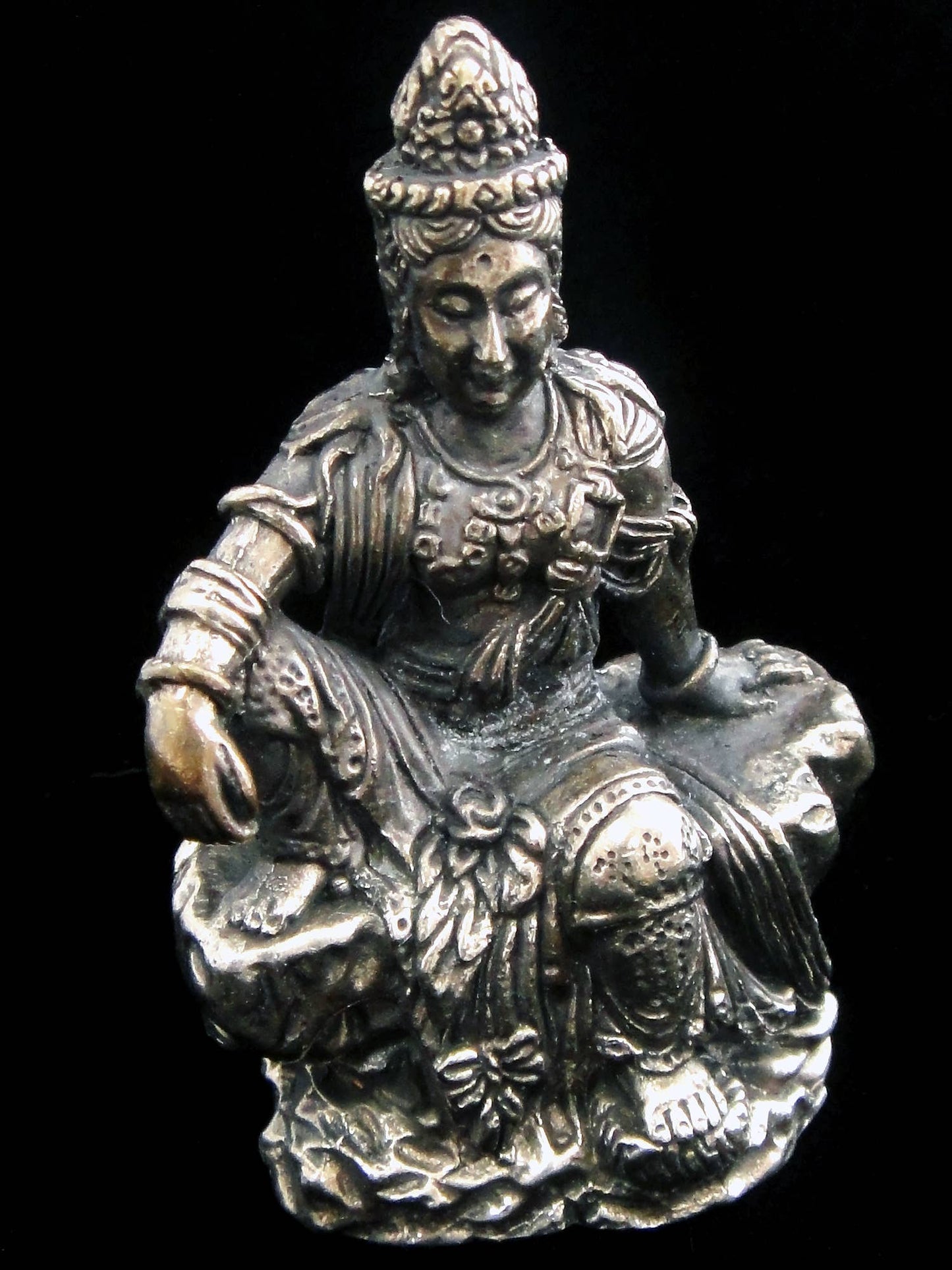 Quan Yin Seated Brass Deity