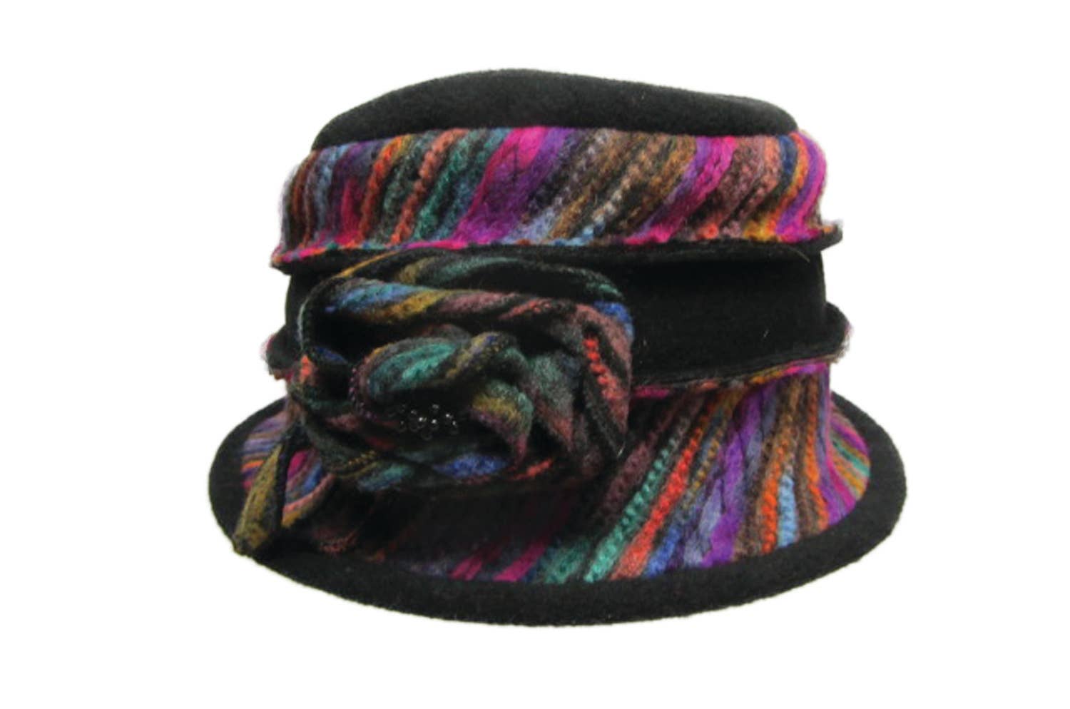 Fleece Hat with Woven Colors, Base Color is Black