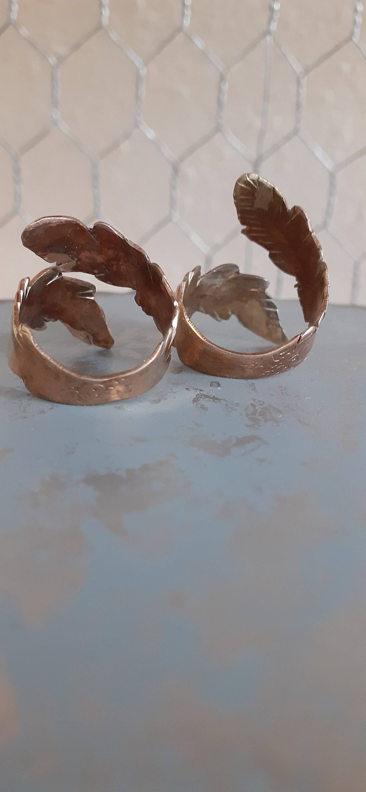 Pure Copper Feather Ring - Adjustable Wrap Design
