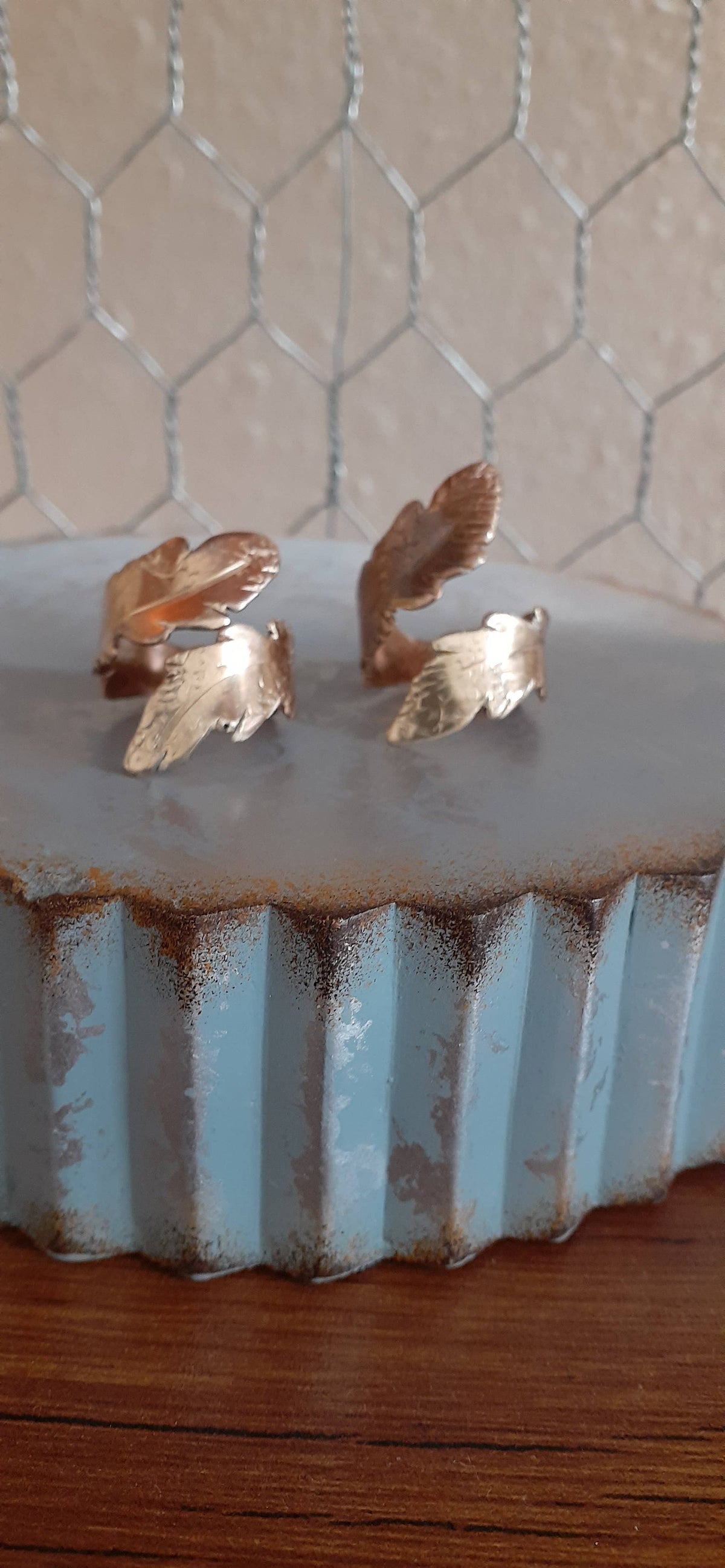 Pure Copper Feather Ring - Adjustable Wrap Design